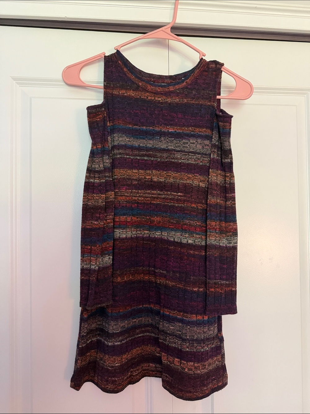 Source Unknown Girls' Cold-Shoulder Striped Knit Dress - Purple Multi